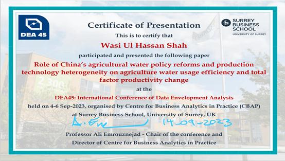 Dr. Wasi Ul Hassan Shah from the School of Management of Our University ...